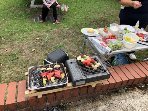 Fruit kebabs on the grill