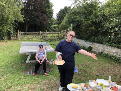 Dave presents his ingredients for fruit kebabs