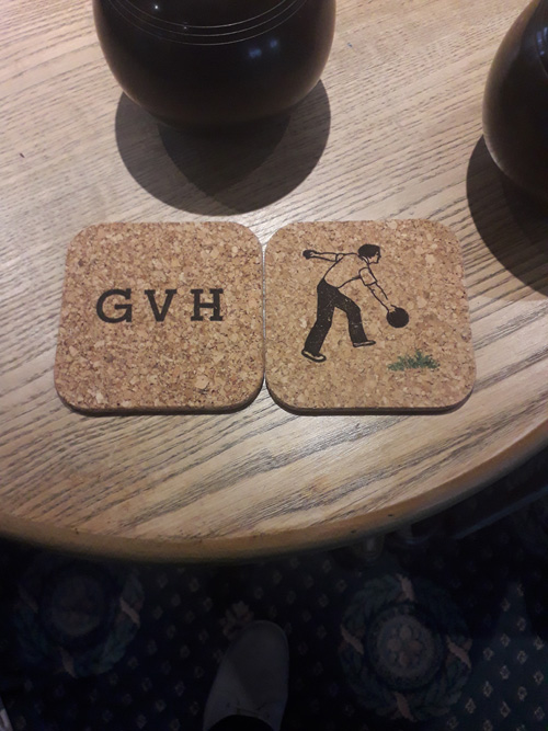 New coasters - Cork with GVH on one side and a picture of a boeler on the other