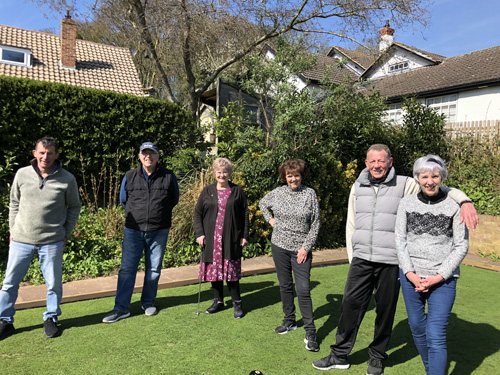 David, Alan, Wendy, Jackie Roy and Margaret pose on the green